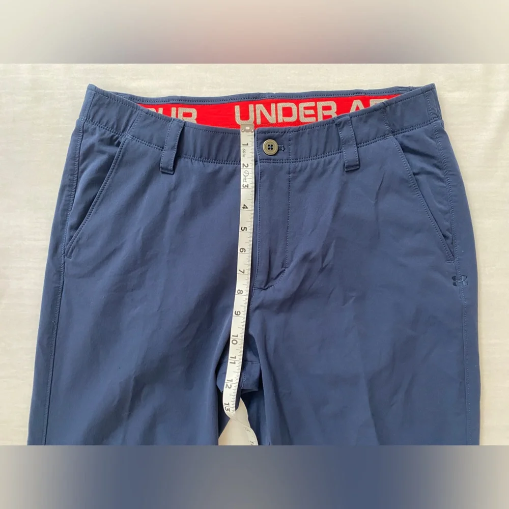 Under Armour Navy Blue Flat Front Plaid Active/Golf‎ Pants Size 34 x 30